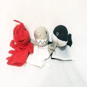 Lot 3 Oriental Trading Hand Puppet Shark Orca Lobster 8" Ocean Animals 2017